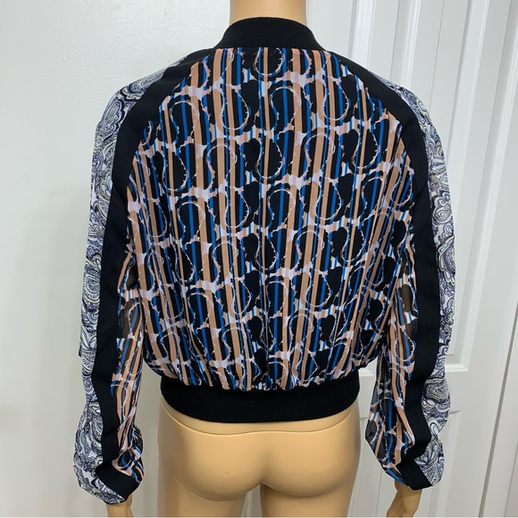 BCBGMaxAzria Harrison Zip Up Lightweight Bomber Jacket Top Paisley Blouse Size S - Picture 9 of 15